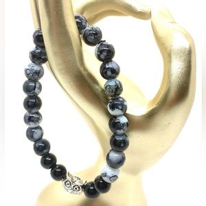 [Midnight Wonder] Black Agate and Black & White Crackle Glass Beaded Bracelet